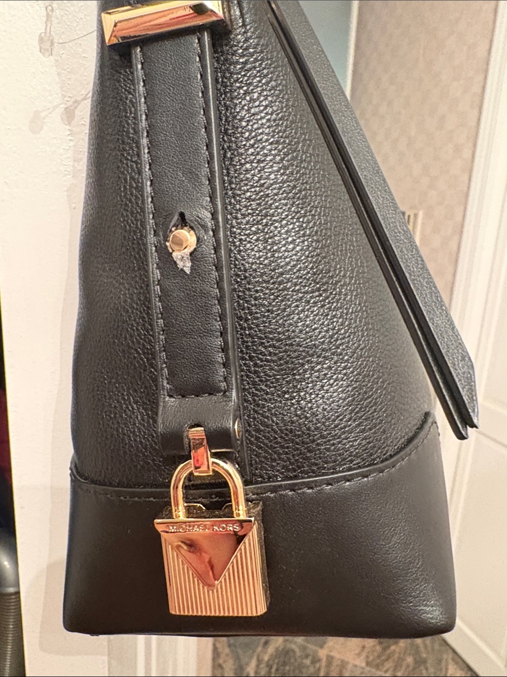 Michael Kors Black Pebble Leather Shoulder Bag with Gold Hardware - Picture 3 of 5